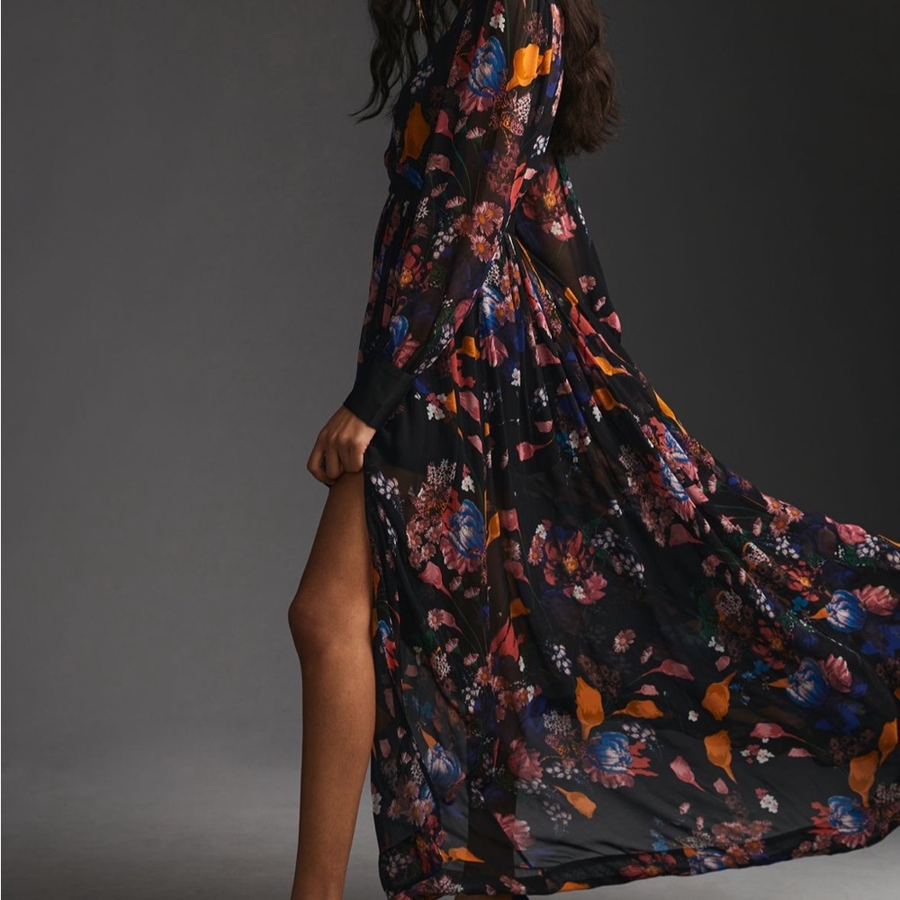 Maeve Black Floral Long Sleeve Dress